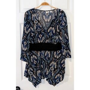 Cato Woman Tunic Top Blouse Long Sleeve‎ V-Neck Abstract Print Plus Size